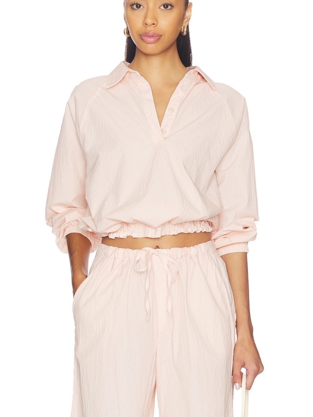 Sablyn Tala cinched seersucker anorak top in lunar pink